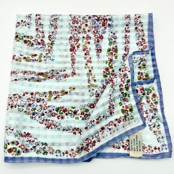 Vtg 1990s Perry Ellis 100% Silk Floral Gingham Scarf 20.5” Square Made in Korea - Picture 3 of 9